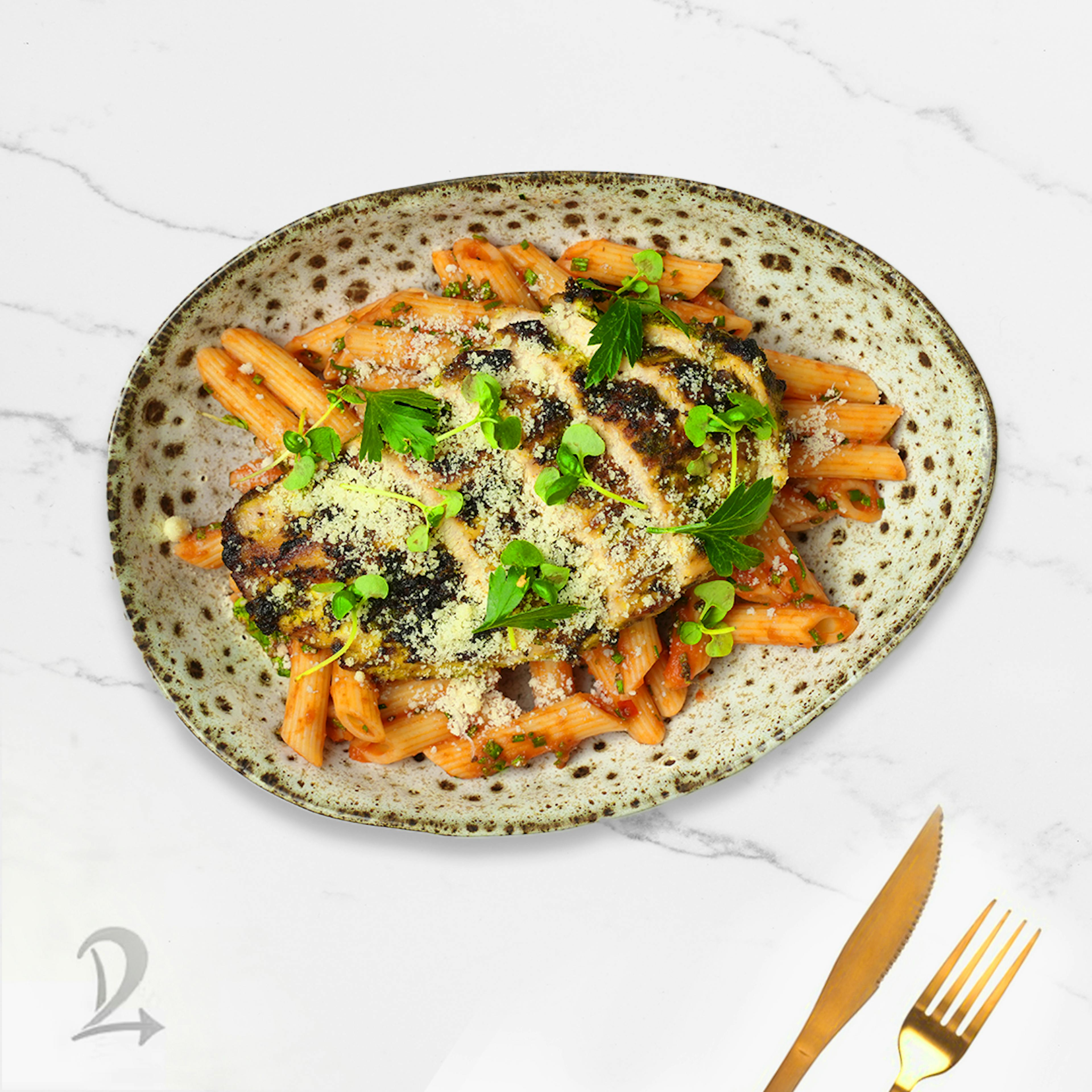 Garlic And Herb Roasted Chicken Breast - Tomato And Basil Penne