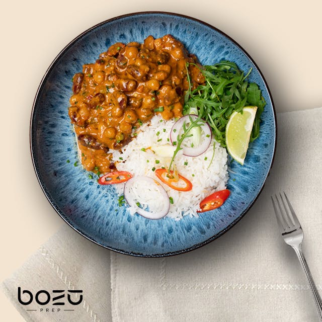 Three Bean & Chickpea Chilli, White Rice