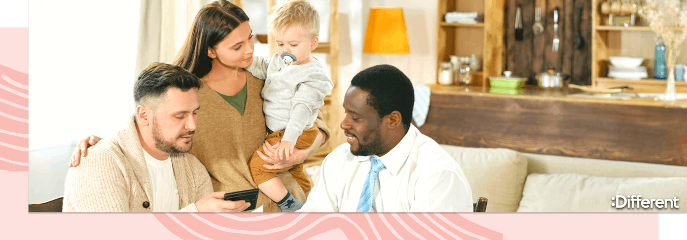 a family with their real estate agent discussing what to do when property interest rates rise