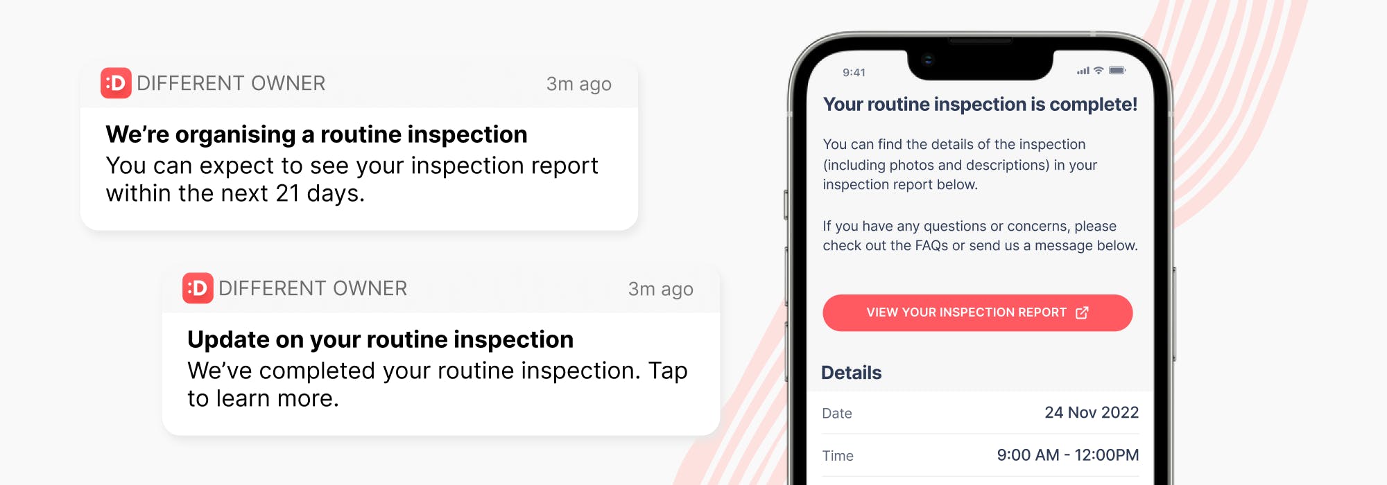 notifying landlords of updates on routine inspections using the different owner app 