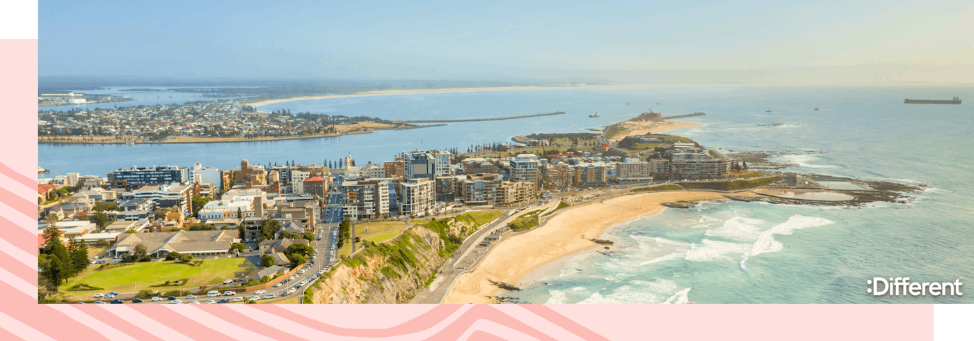 An aerial shot of an Australian coastal town