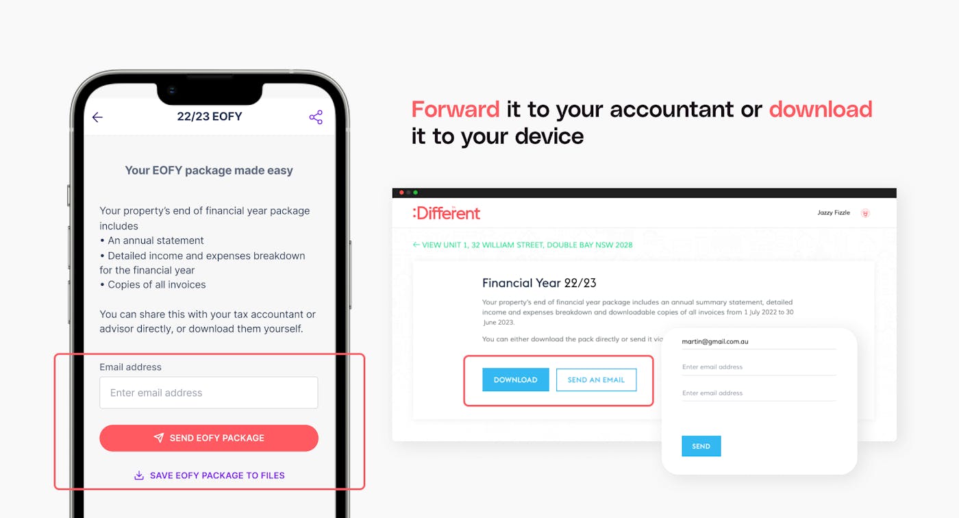 Forward your EOFY pack to your accountant or download it to your device through the Owner App