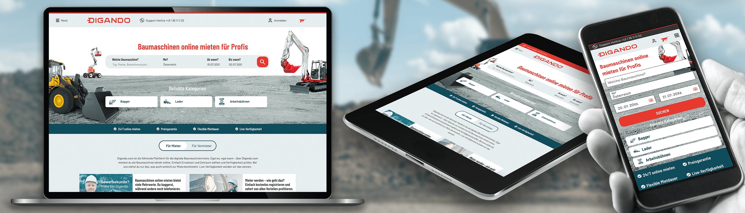 digando baumaschinen mieten website