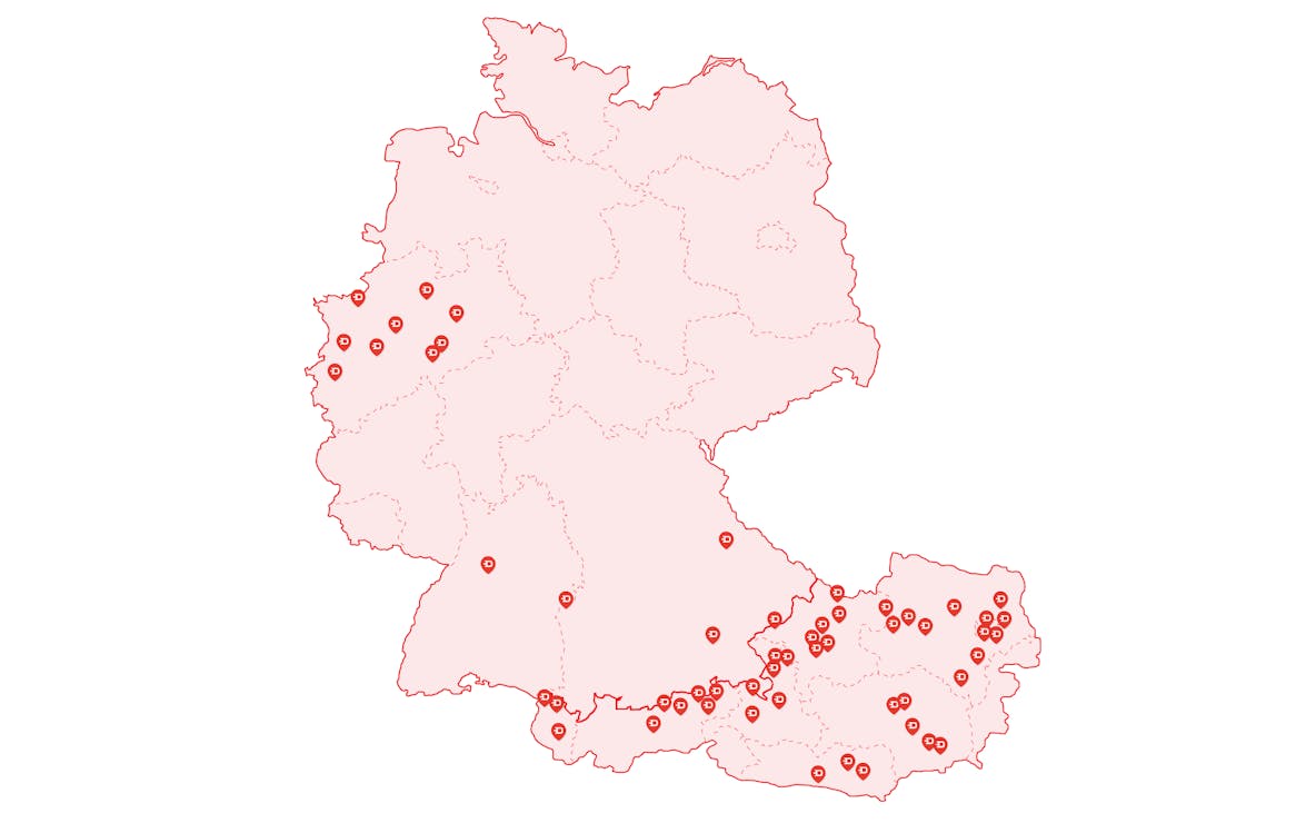 karte mit mietstationen in deutschland und oesterreich