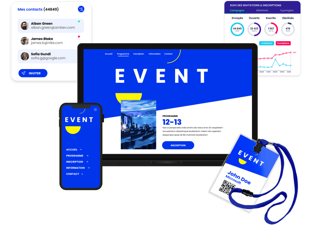 Site d'inscription à un événement sur ordinateur et smartphone