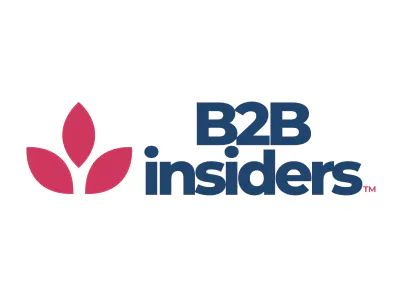 Logo B2B Insiders avec symbole floral rouge et texte bleu