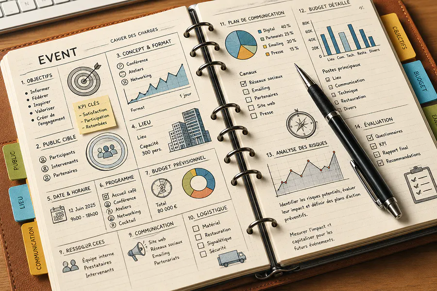 Objetivos, público-alvo, formato, orçamento, logística e KPIs — um event brief estruturado é a base de qualquer evento corporativo bem executado.