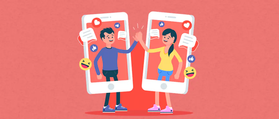 Illustration von Personen, die sich über eine mobile Messaging-App unterhalten