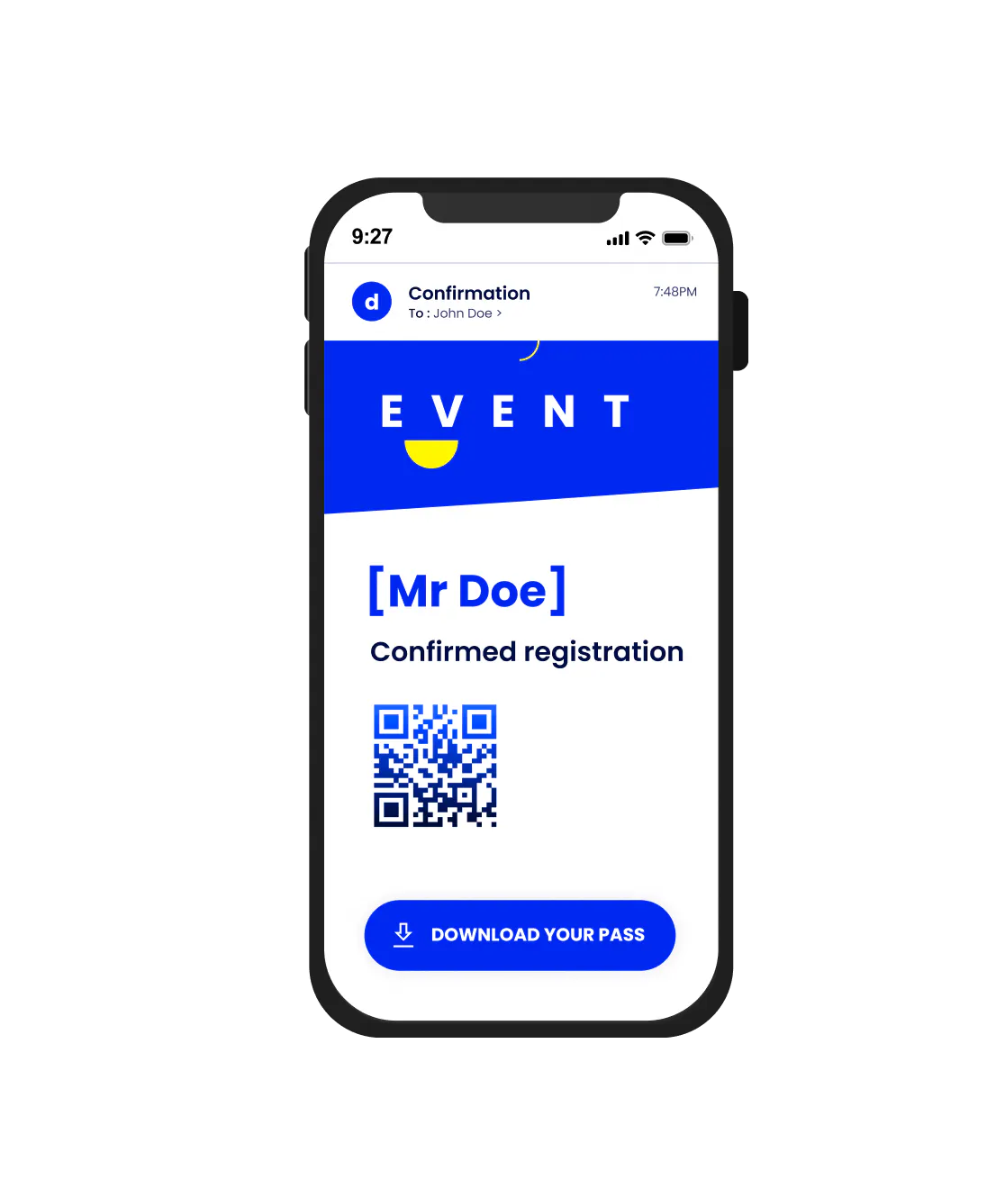 Example of an event registration confirmation email