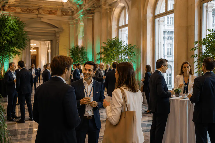 I partecipanti alla convention BNP Paribas CIB conversano durante una pausa, favorendo gli scambi e la convivialità tra colleghi.