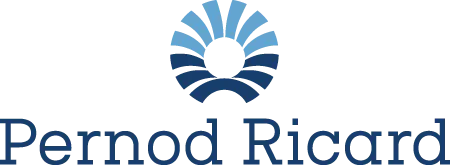 Pernod Ricard written underneath a light blue and dark blue sun. 