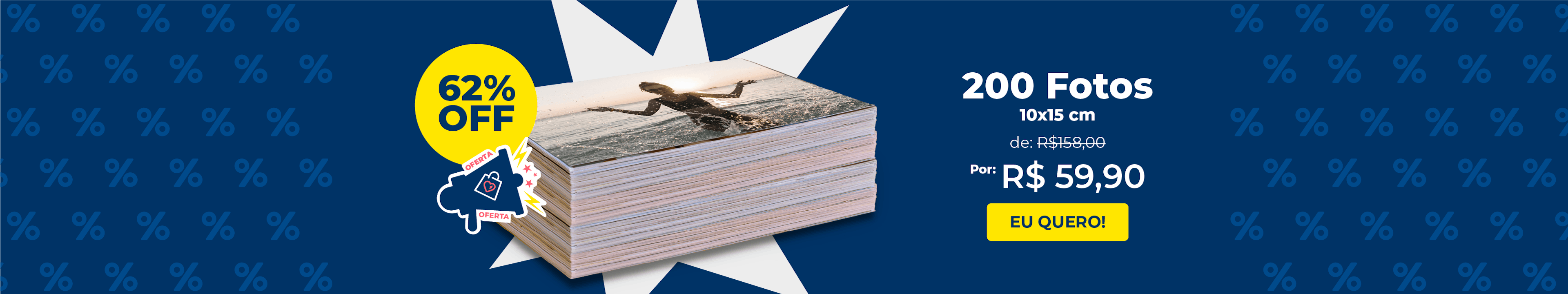 200 Fotos 10x15cm com 62% OFF de R$ 158,00 por R$ 59,90