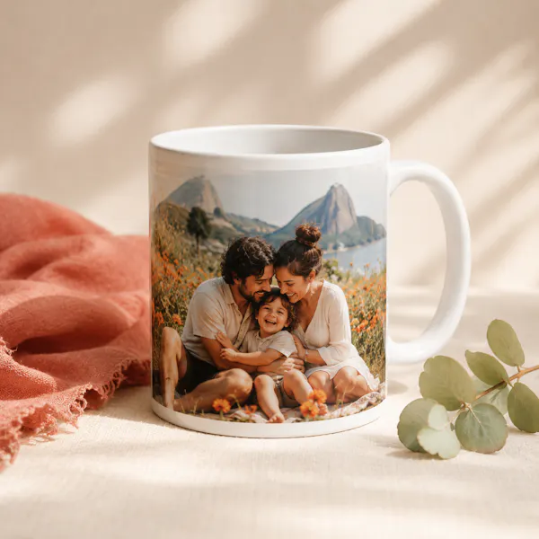 Caneca de cerâmica branca personalizada com foto