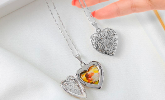 Relicario coração 1 foto prata