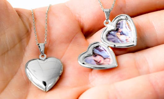 Relicario coração 2 fotos Prata