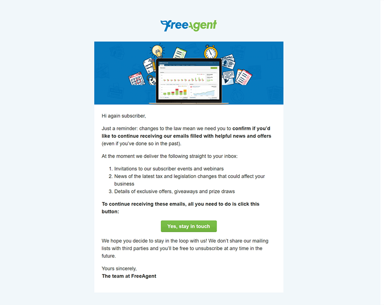 FreeAgent Re-engagement Email