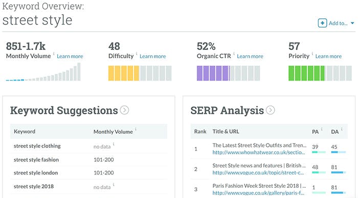 Moz Keyword Explorer screenshot 