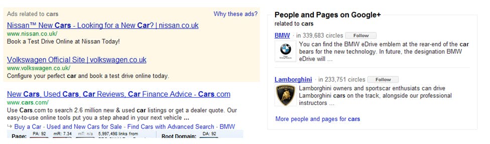 BMW Google Plus &amp; Search Plus Your World Example Image