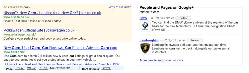 BMW Google Plus & Search Plus Your World Example Image