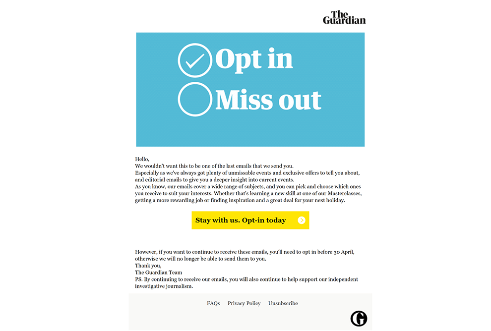 The Guardian Re-engagement email