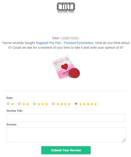 Tilt Makeup review email