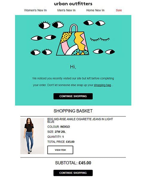 abandoned cart automated email example