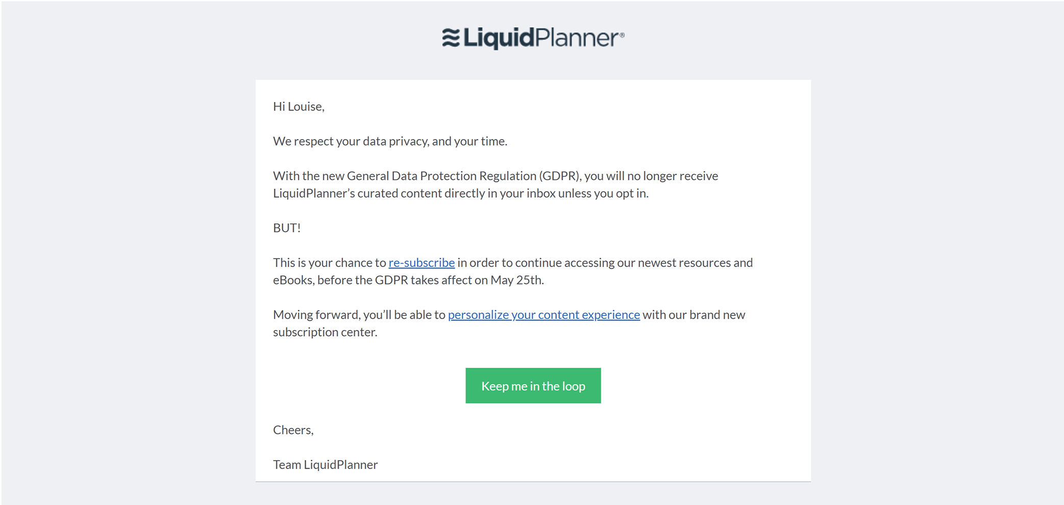 LiquidPlanner Re-engagement email