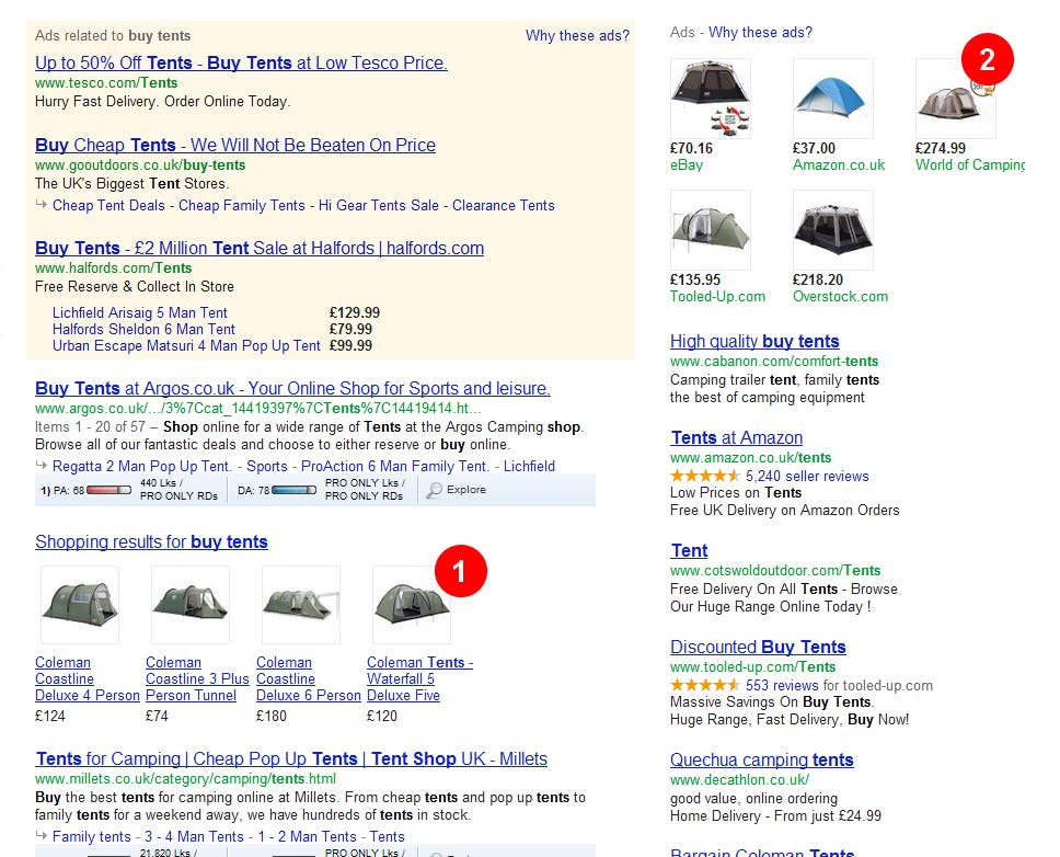 buy tents example for Google Shopping