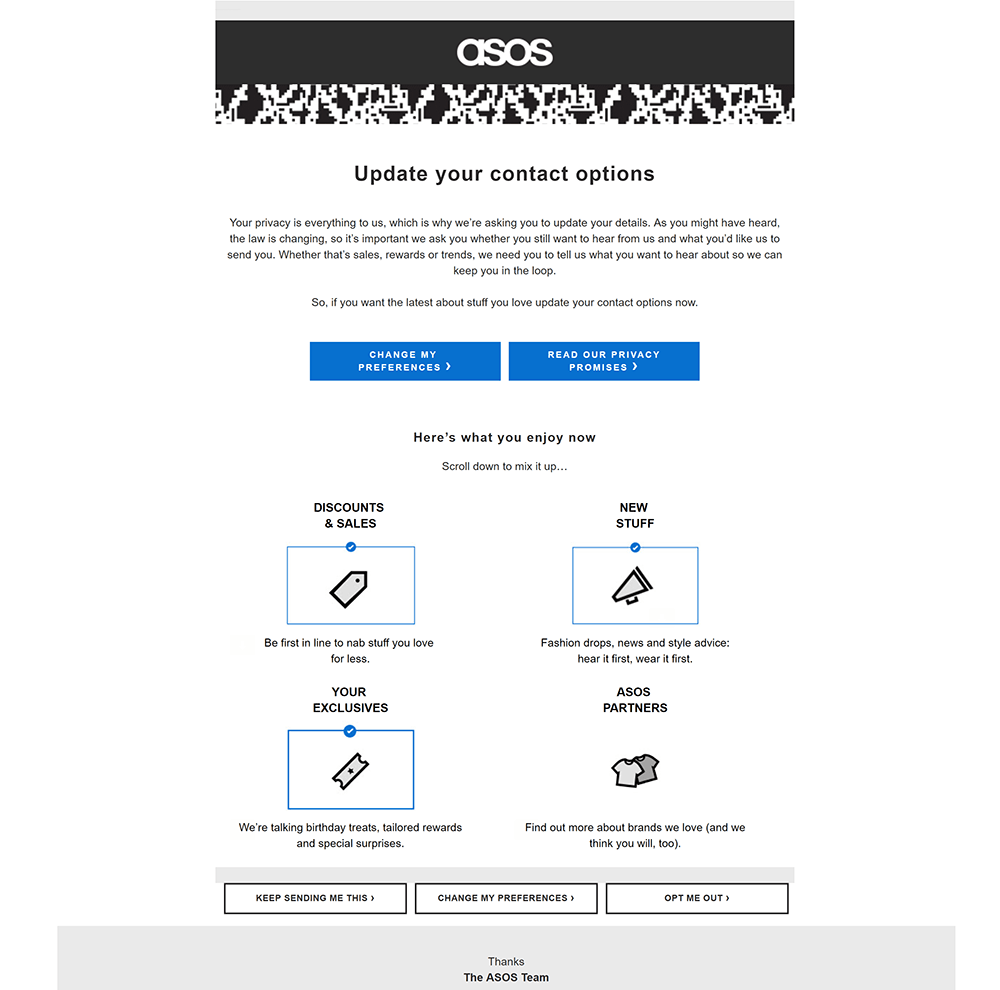 ASOS re-engagement email