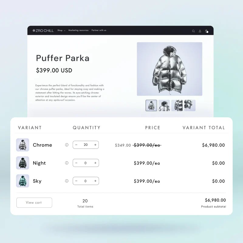 Shopify's new b2b trade theme showing customised pricing