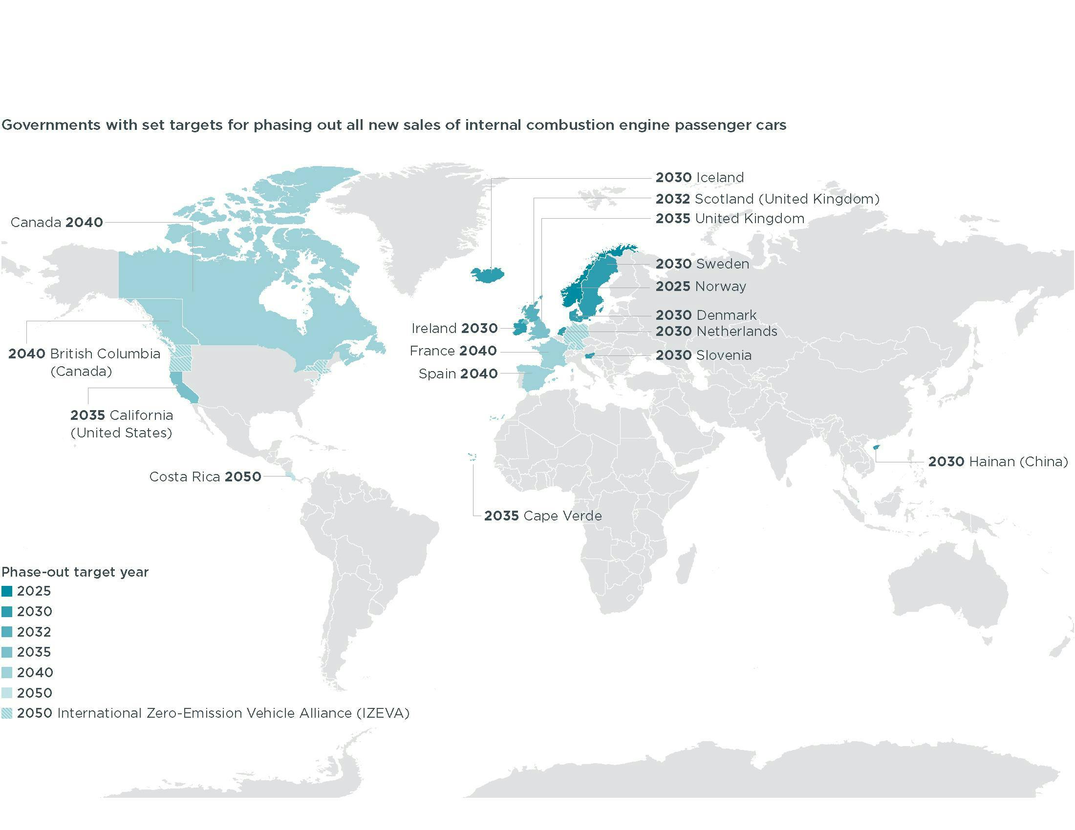 carte monde pays interdiction voiture thermique