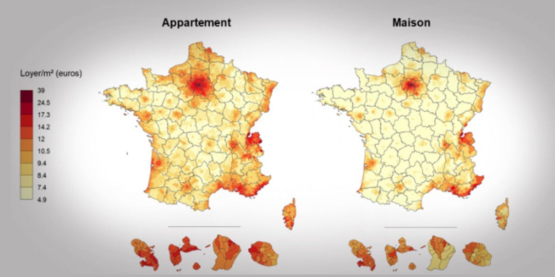carte de france des loyers pour appartement ou maison 