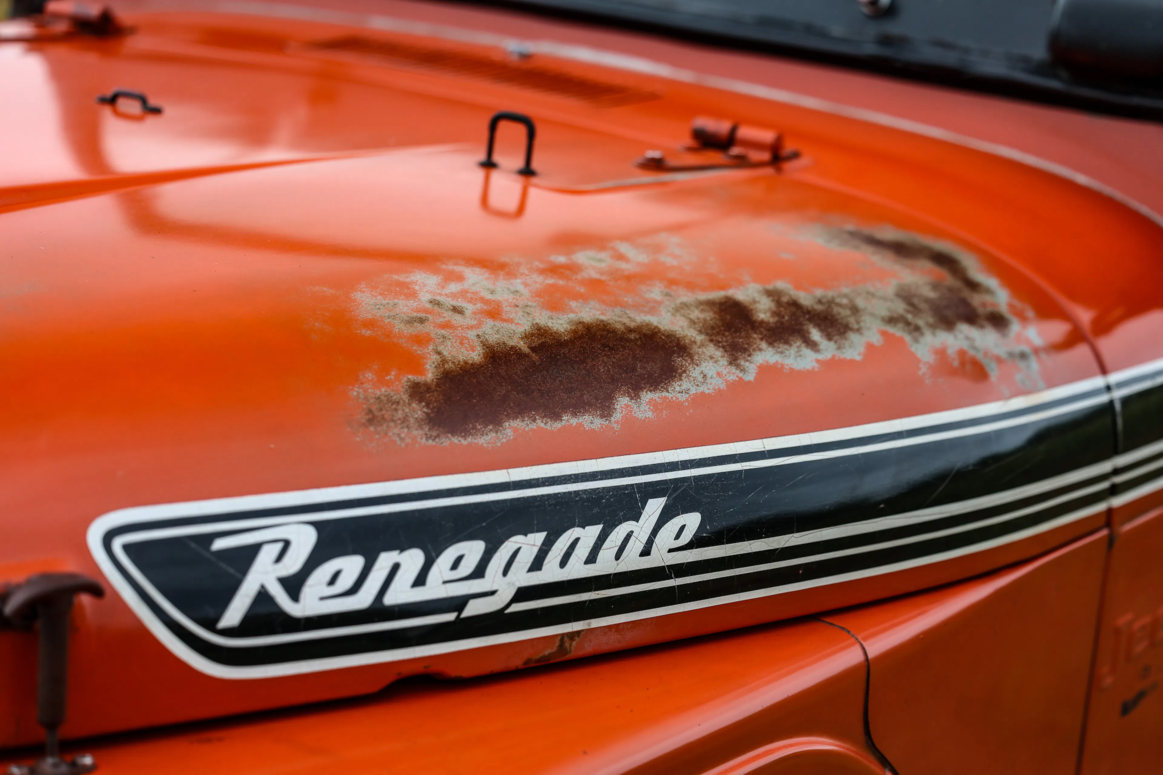 1973 Jeep CJ-5 Renegade driver Renegade decal/hood patina