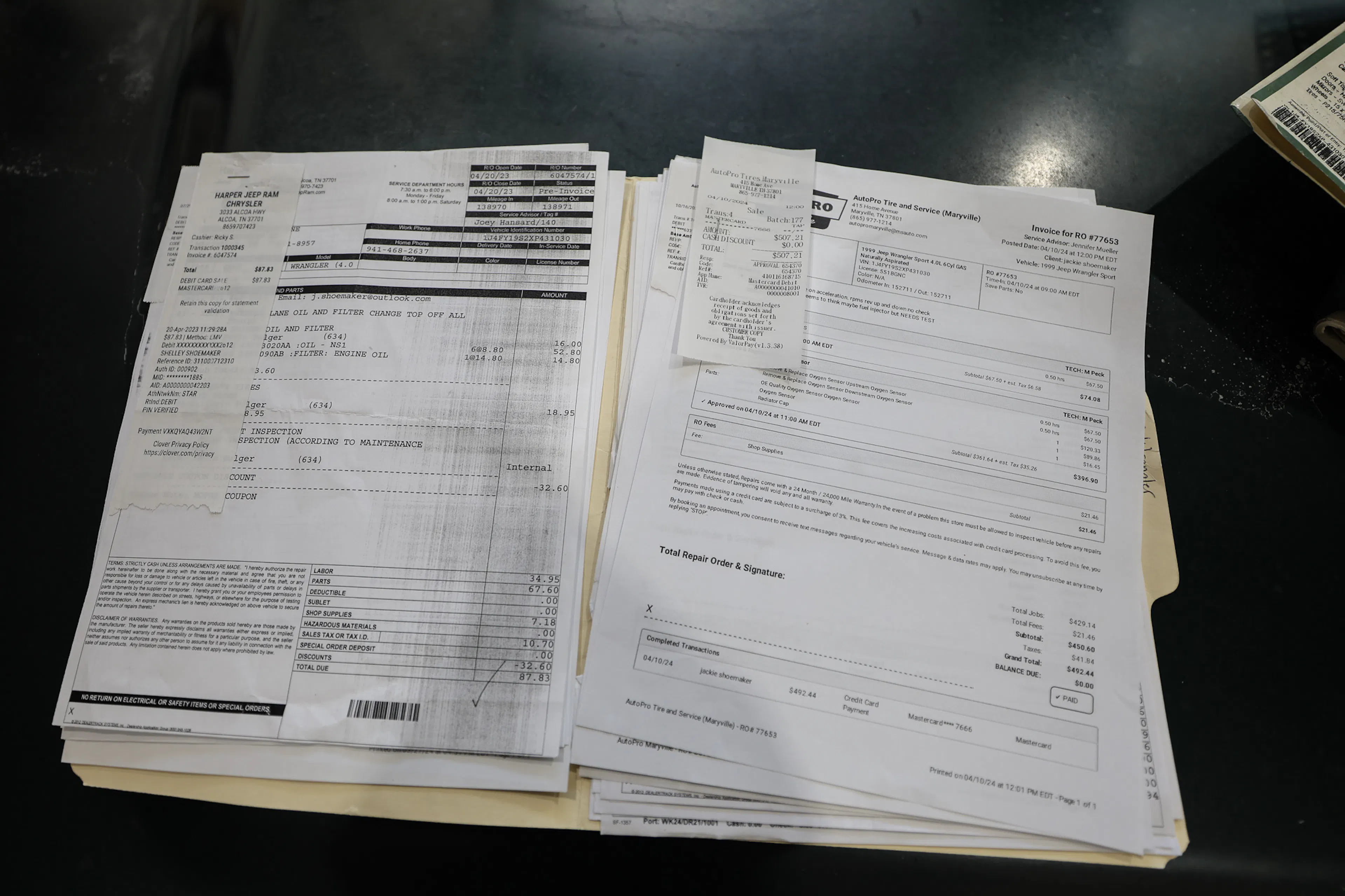 1999 Jeep Wrangler Sport service receipt 2