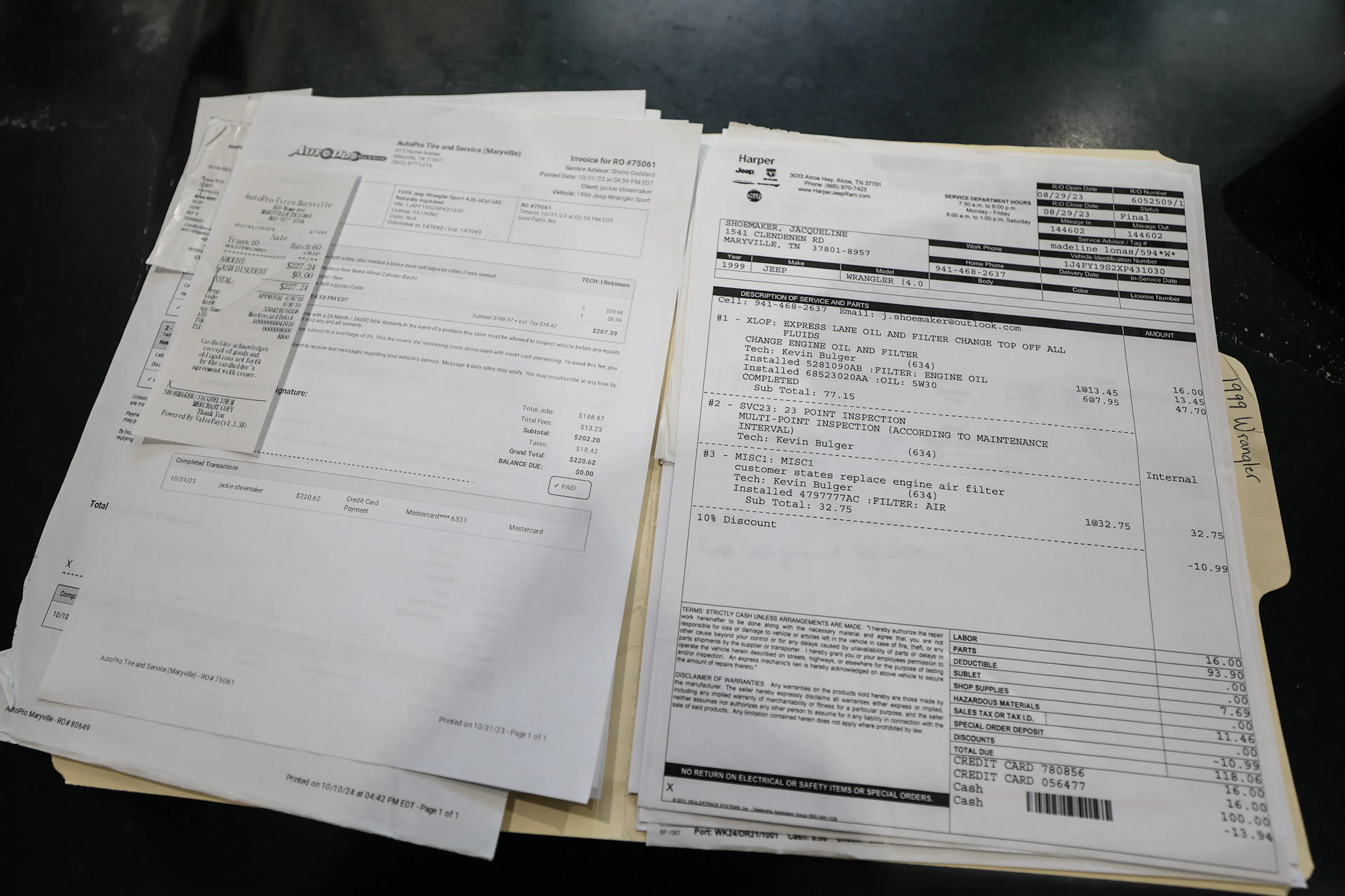 1999 Jeep Wrangler Sport service receipt 4
