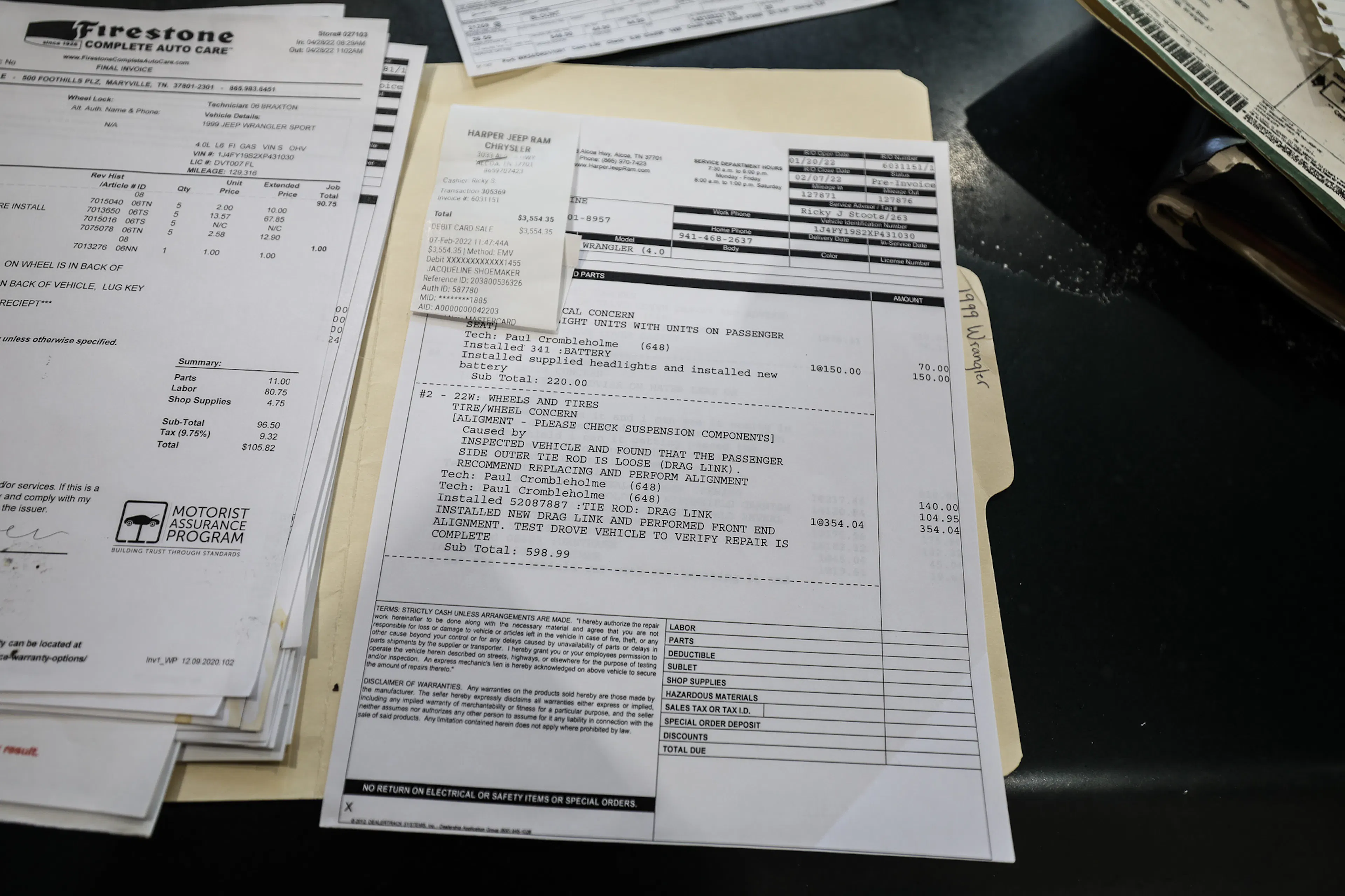 1999 Jeep Wrangler Sport service receipt 6