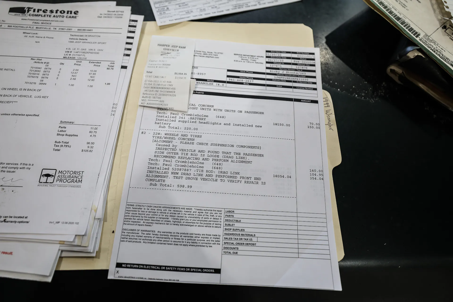 1999 Jeep Wrangler Sport service receipt 6