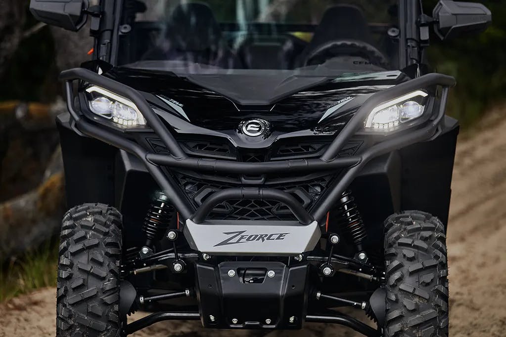 2025 CFMoto ZForce 800 Trail front brush guard detail.