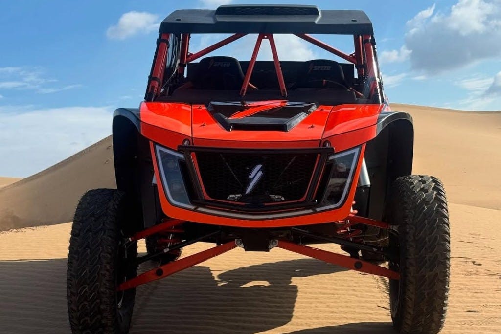 2025 speed utv baja bandit front end and headlight detail.