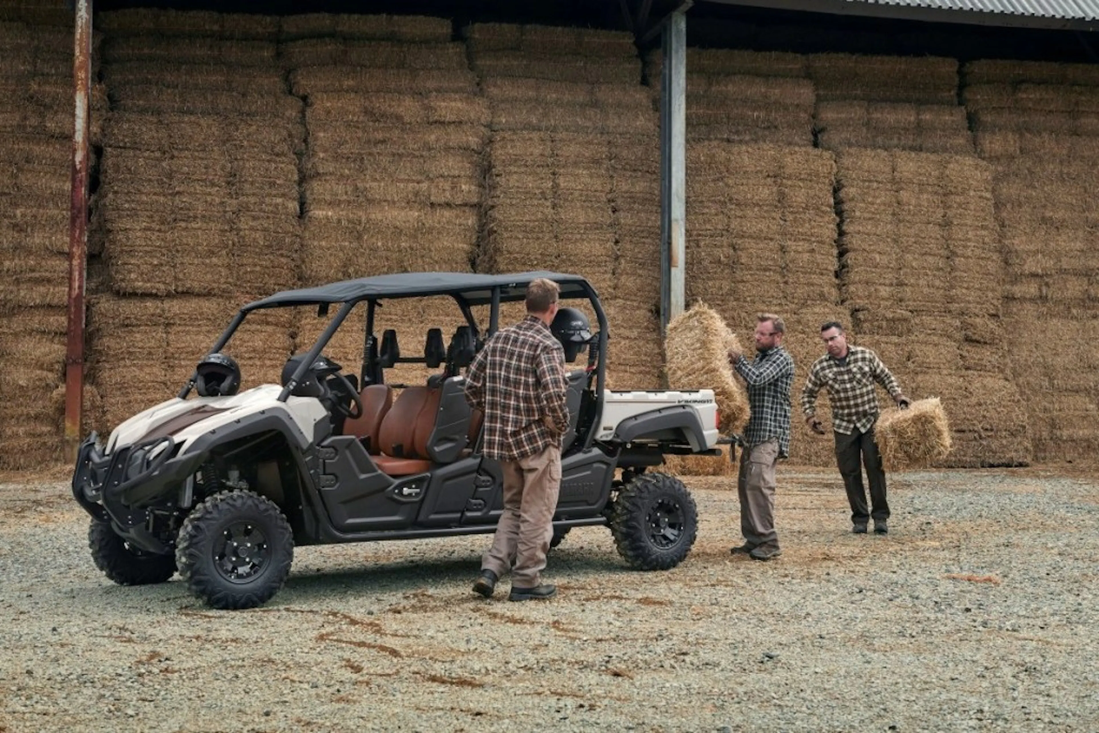 2025 yamaha viking VI ranch edition being loaded with hay.