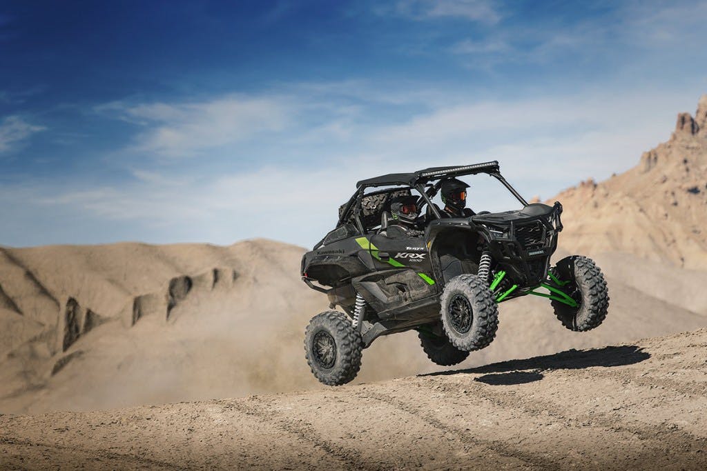 2025 kawasaki teryx krx 1000 jumping in the desert.