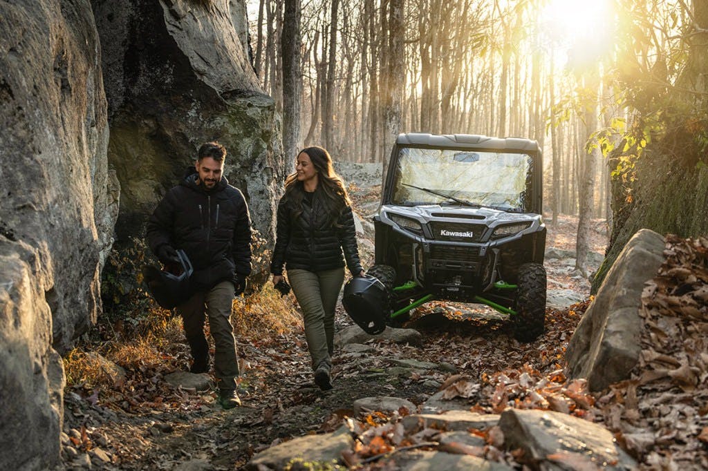 2025 Kawasaki Ridge XR silently stalking a young couple through the woods.
