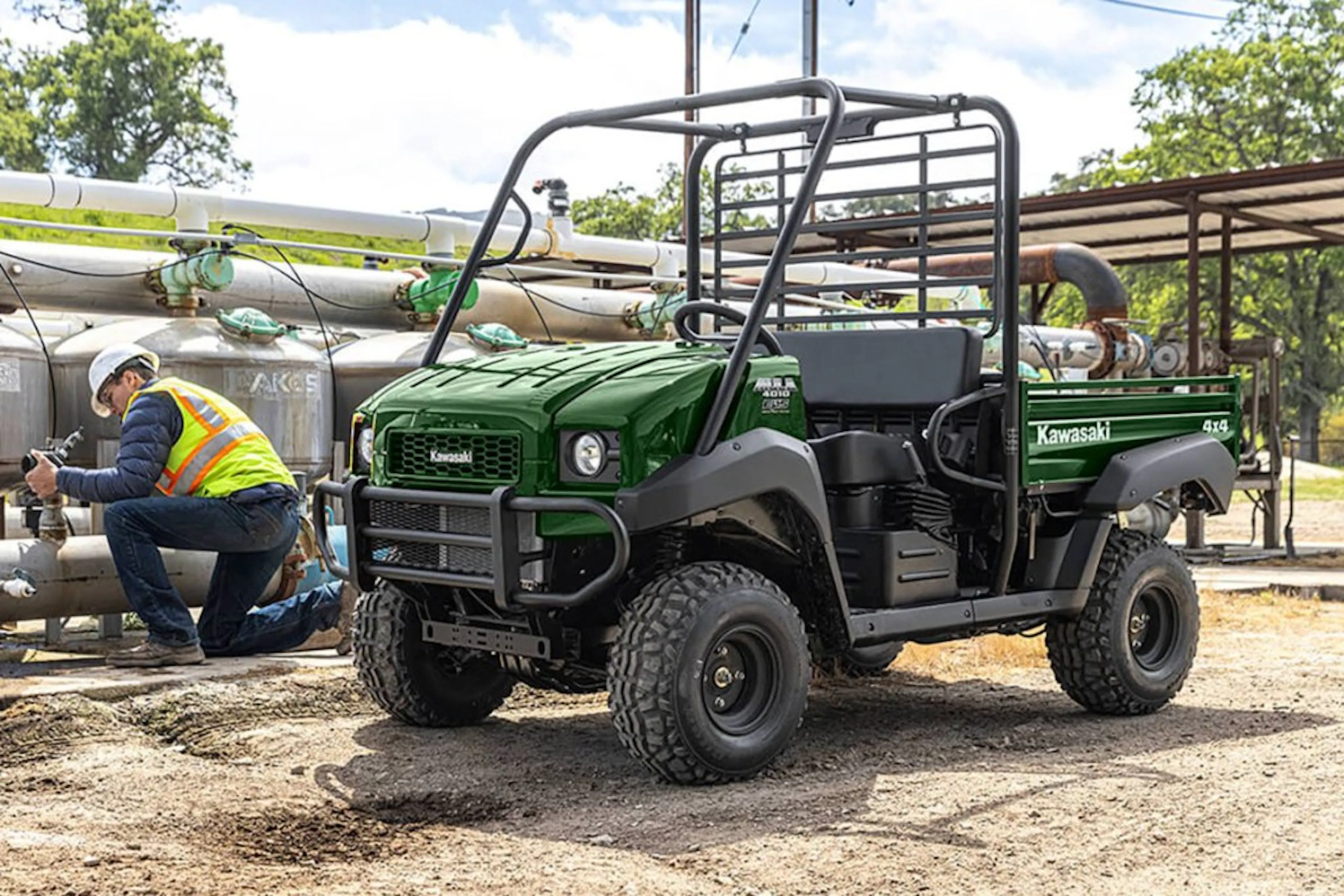 2024 Kawasaki Mule 4010 sitting on a job site. 