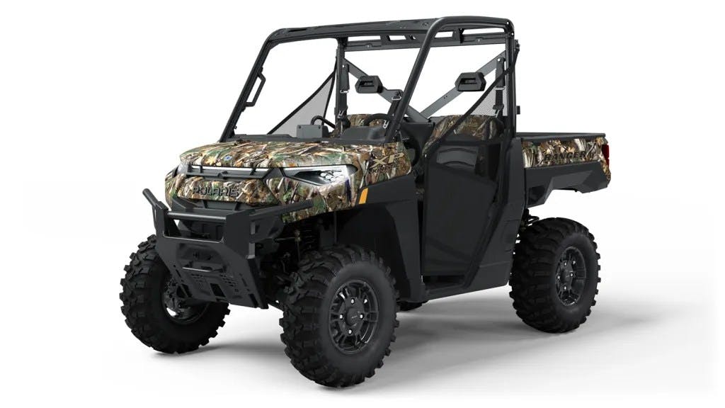2024 Polaris Ranger Kinetic EV camouflage studio shot left front three-quarter view
