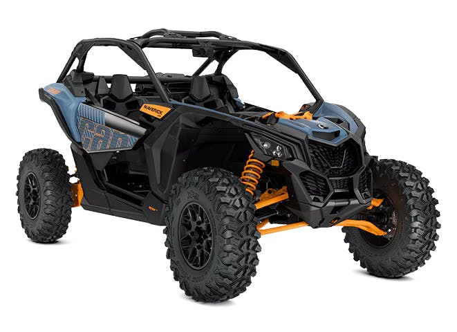 2025 Can-Am Maverick X3 DS Turbo Scandi Blue Orange Crush studio photo