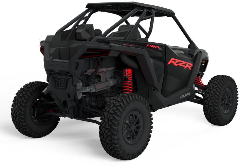 2025 Polaris RZR Pro S Ultimate rear view of engine three-quarter black bodywork