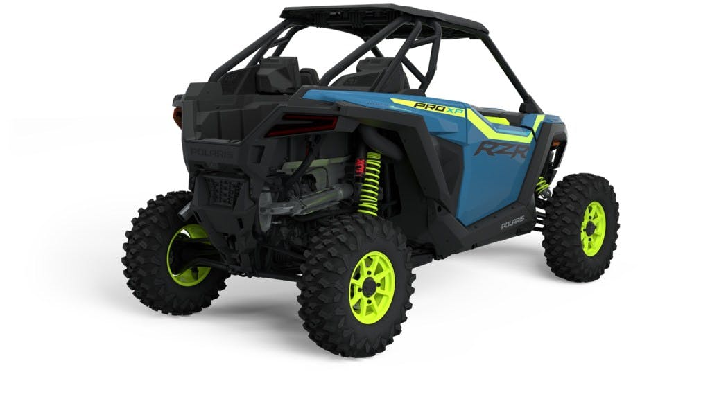 2025 Polaris RZR Pro XP studio shot rear three-quarter view engine