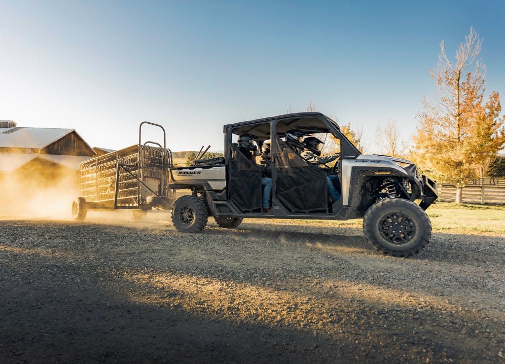 2024 Polaris Ranger XD 1500 towing on the farm