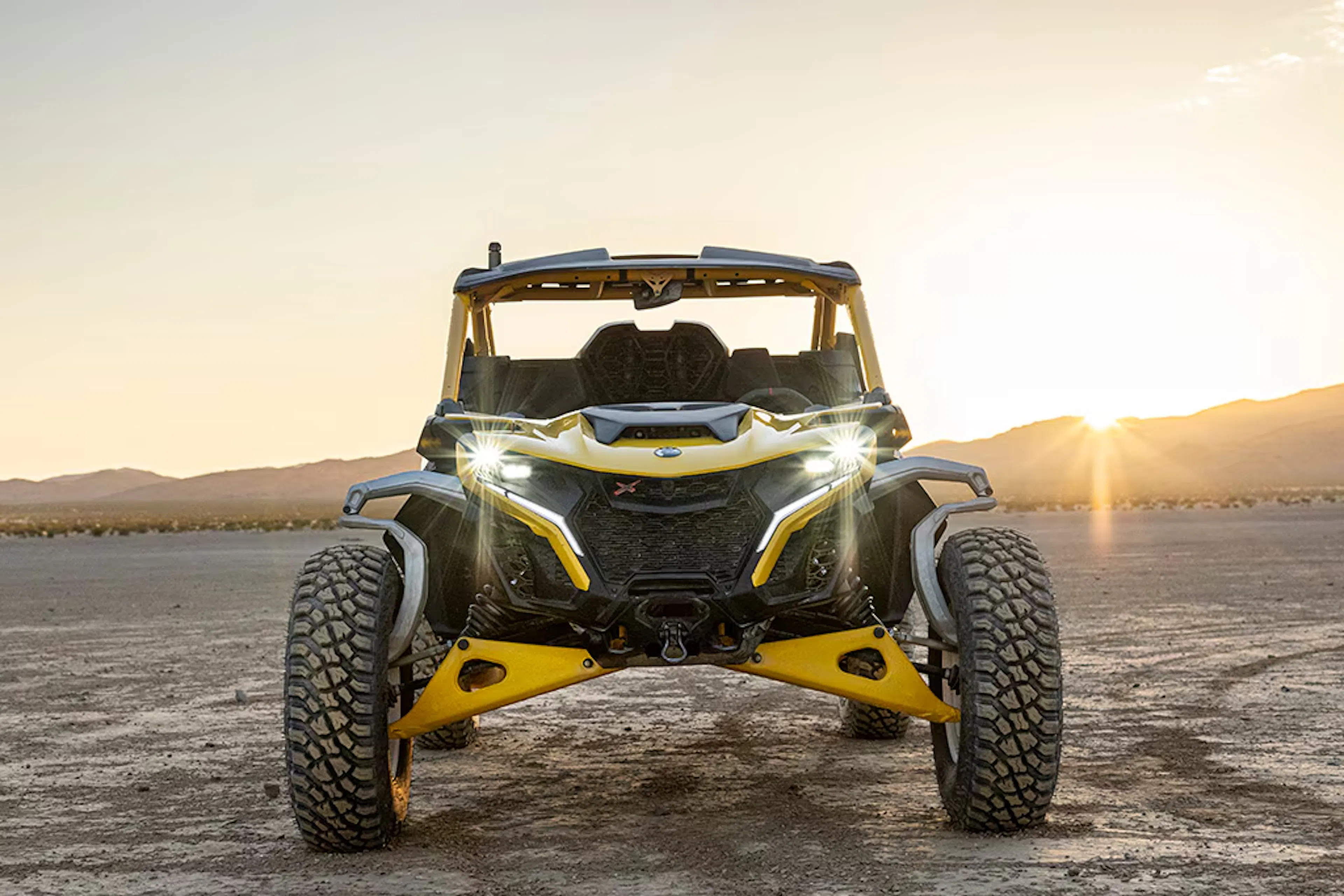 2025 Can-Am Maverick R front end in the desert