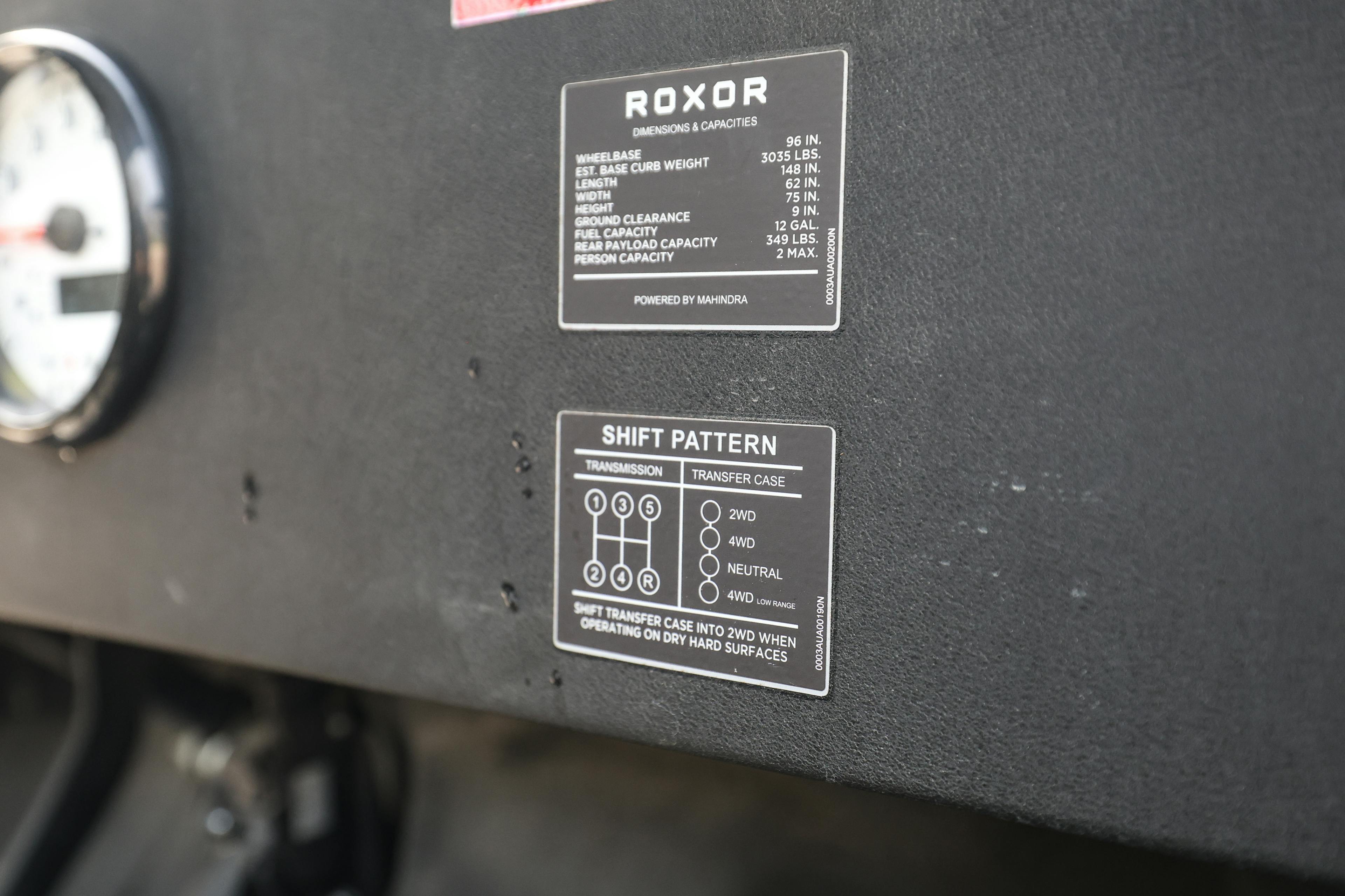 2018 Mahindra Roxor LE dash labels